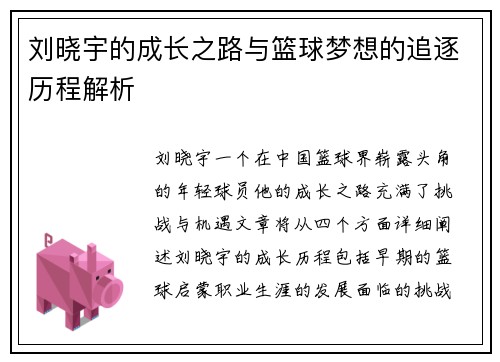刘晓宇的成长之路与篮球梦想的追逐历程解析